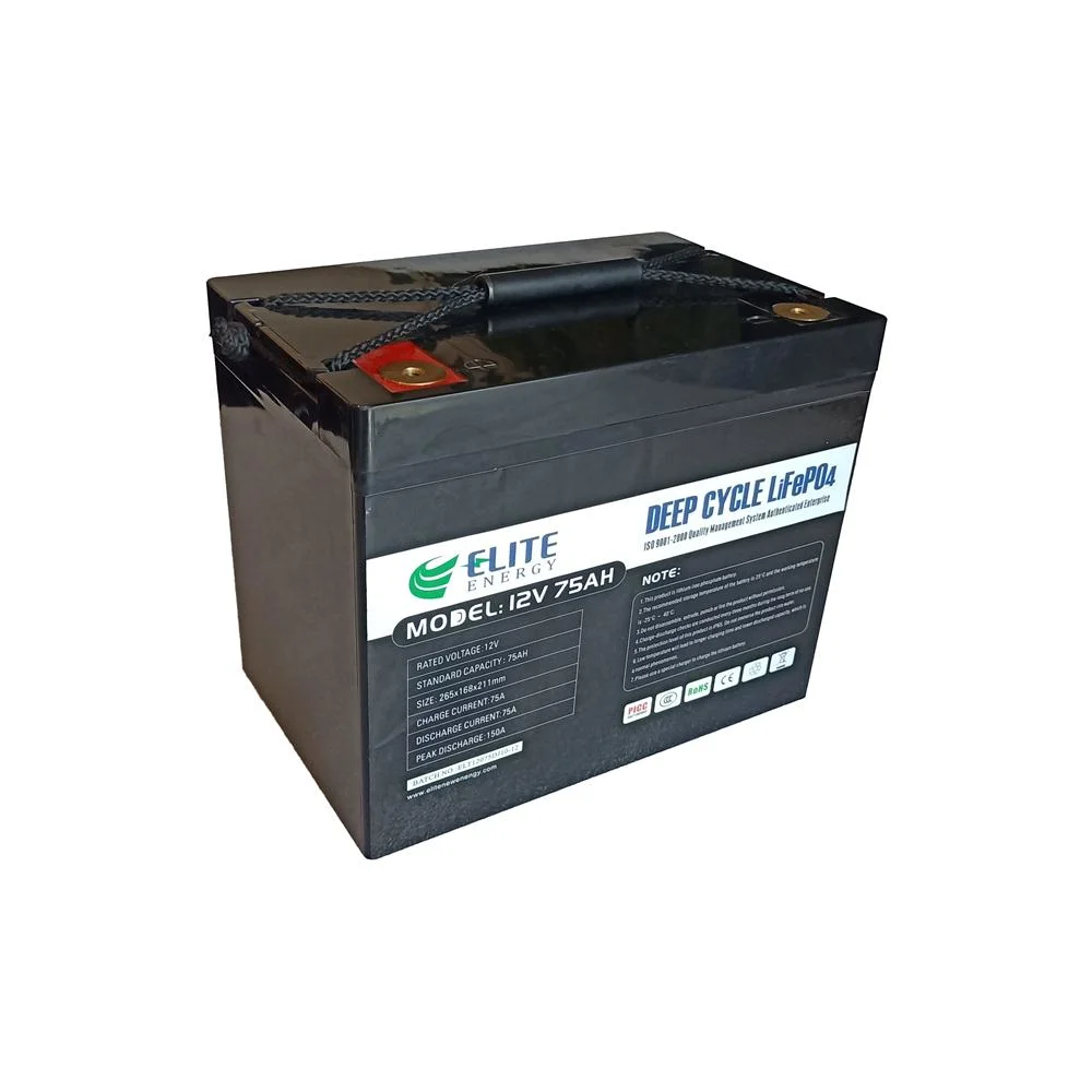 Elite Deep Cycle Lithium Battery 12V 75ah LiFePO4 Battery Green Energy Battery RV/EV Battery